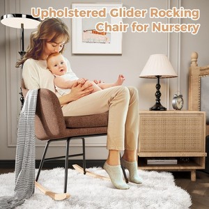 Oversized Linen Upholstered Rocking Chair, Modern Accent Chairs for Living Room, Indoor Comfy Armchair with Wooden Legs for Nursery, Bedroom - 1 of 4