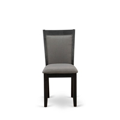 Wire Brushed Black Round Pedestal Dining Table Set with Dark Gotham Grey Linen Chairs