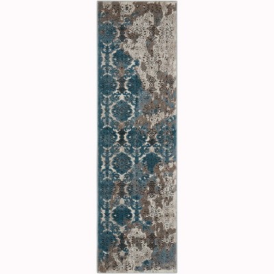 Elysian Bliss Blue Floral Handmade Synthetic Area Rug - 26"x7"