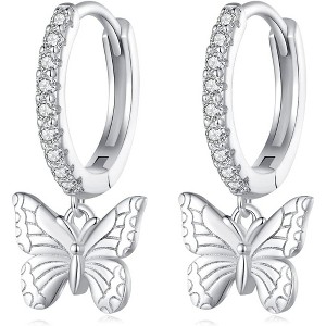 Sterling Silver Drop Earrings for Women: Heart, Star & Butterfly Huggies with CZ, Birthday & Valentine's Gift - 1 of 4