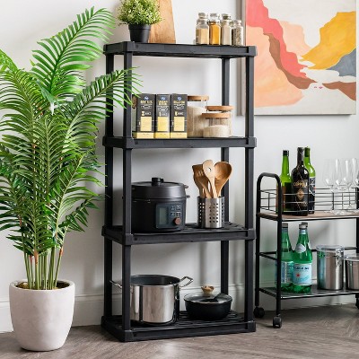 Black 4-Tier Heavy Duty Plastic Outdoor Shelving Unit
