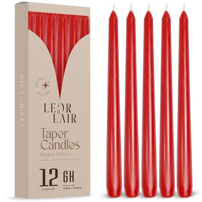 Leor & Lair Taper Candles - 12 Pack - 10" Tall Candlesticks for Dinner, Home Decor, Holiday, Wedding