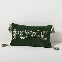 Peace Beaded and Embroidered Velvet Lumbar Throw Pillow Green - Opalhouse™ designed with Jungalow™