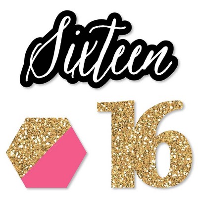 Big Dot of Happiness Chic 16th Birthday - Pink, Black and Gold - DIY Shaped Party Cut-Outs - 24 Count