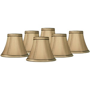 Springcrest Set of 6 Round Hardback Bell Lamp Shades Celia Tan Brown Small 3" Top x 6" Bottom x 5" High Candelabra Clip-On Fitting - 1 of 4