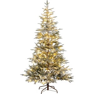 HomeStock  7ft PreLit Flocked Full Classic Fir Artificial Christmas Tree with 200 Warm White lights with Ice, X-Mas Tree - 1 of 4