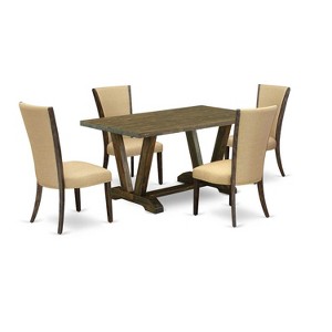 HomeStock 5-Piece Distressed Jacobean Finish Solid Wood Top Dining Table with 4 Upholstered Chairs - 1 of 4