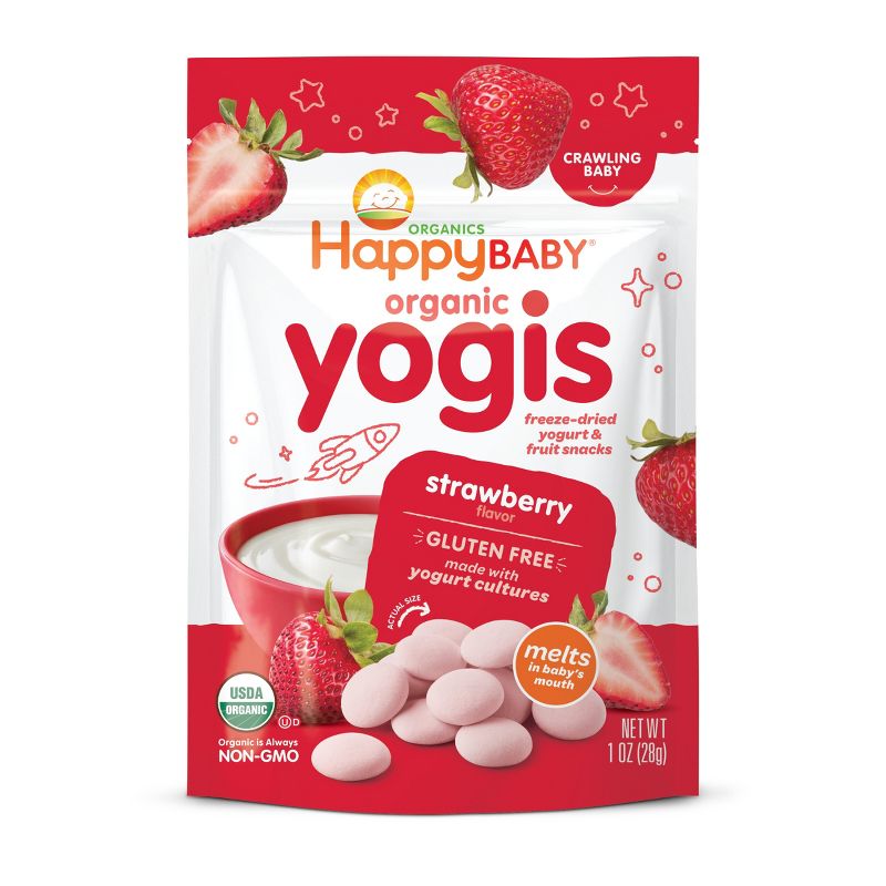HappyBaby Organic Yogis Strawberry Freeze-Dried Yogurt &#38; Fruit Baby Snacks - 1oz, 1 of 5