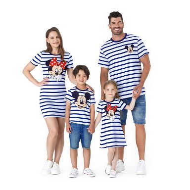 Disney Mickey and Friends Family Matching Outfits Mommy and Me Dresses Short Sleeve T-Shirt Bodycon Dress (COLOREDSTRIPES, Girl: 8-9 Years)