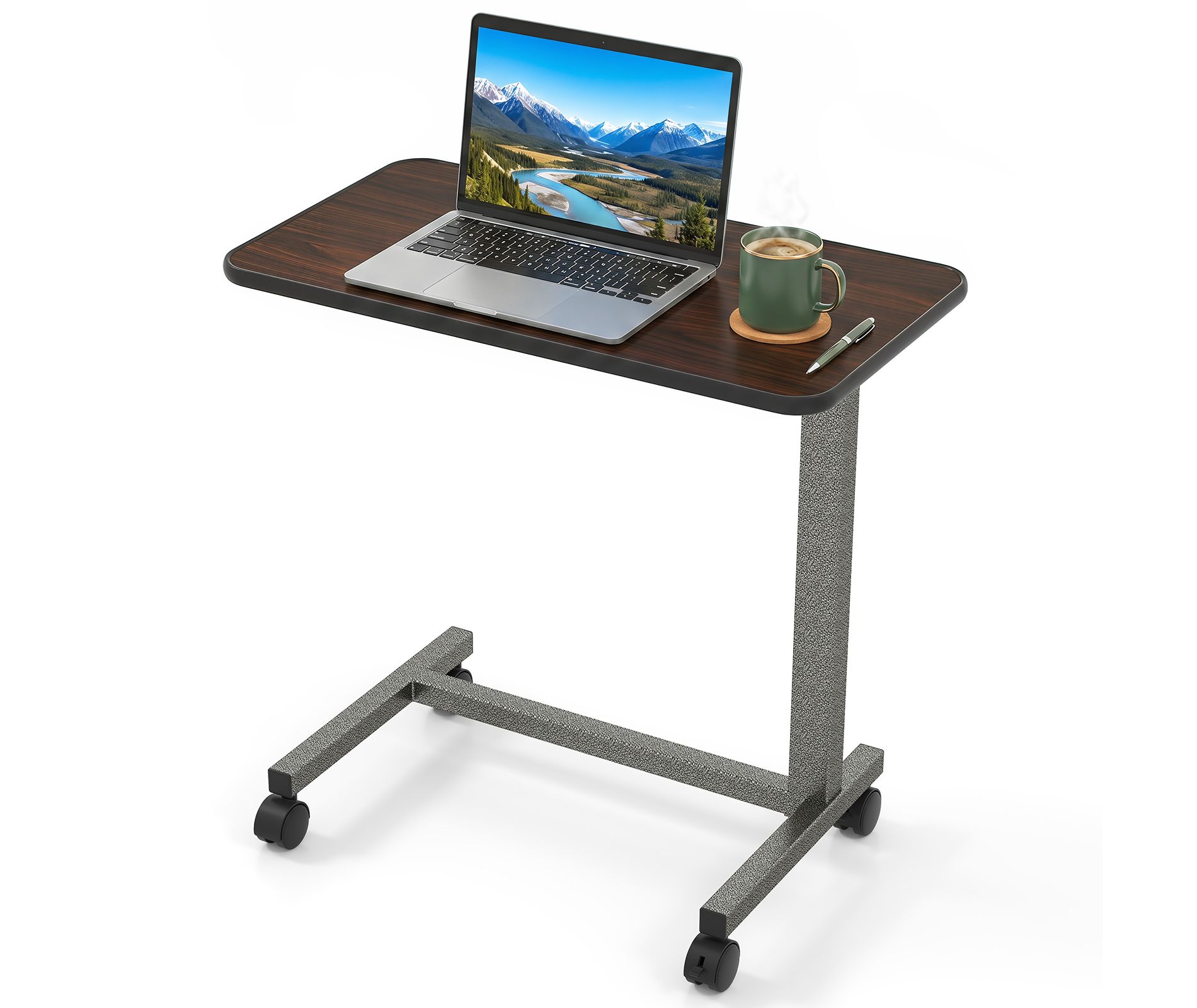 Costway Overbed Table Height Adjustable Bedside Table with Sturdy H-Shaped Base