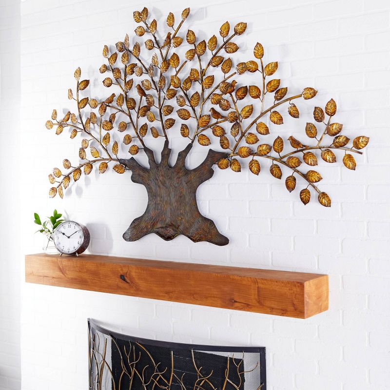 Metal Tree Indoor Outdoor Wall Decor with Leaves Light Brown - Olivia & May, 2 of 19