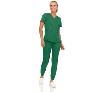MediChic Scrubs for Women's V-Neck Scrub Set with Six Pocket Cargo Jogger Pants with 4-Way Stretch - 1 of 4