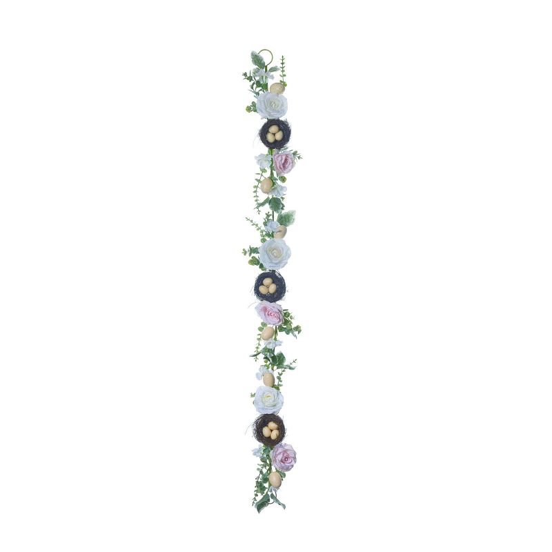 Transpac Synthetic Fabric 72 in. Multicolor Easter Floral Garland with Egg Nests, 1 of 4