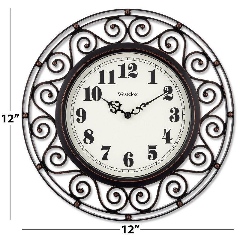 12&#34; Wrought Iron Style Round Wall Clock Black/Bronze-Westclox, 3 of 11