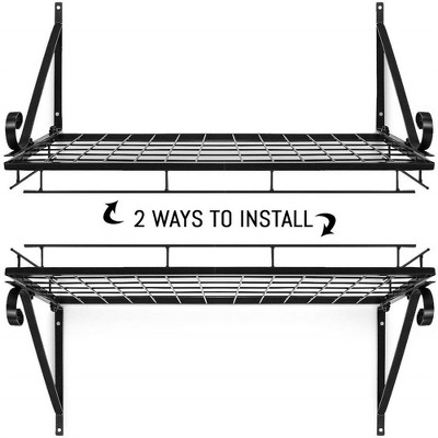 Black Metal Wall-Mounted Pot and Pan Rack with Hooks