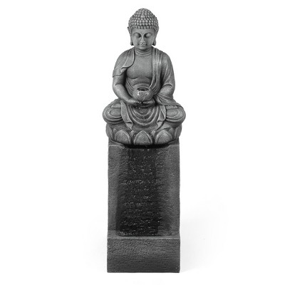 LuxenHome 35" H Gray Resin Meditating Buddha Outdoor Water Fountain with LED Light