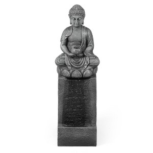 LuxenHome 35" H Gray Resin Meditating Buddha Outdoor Water Fountain with LED Light - 1 of 4