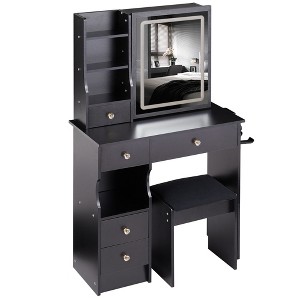 Kumasinova 29" Vanity Table with Stool,Makeup Vanity Desk with (Lights&)Sliding Mirror,Makeup Desk( with 2AC+2USB Outlet,Hair Dryer Holder)Small Space - 1 of 4