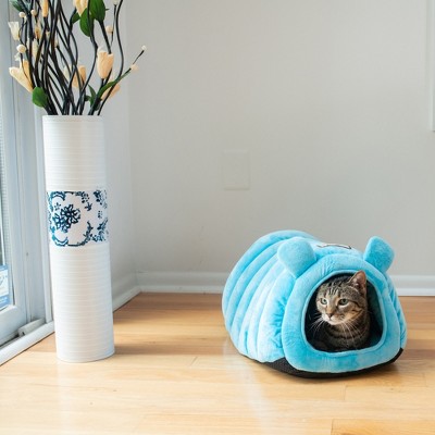 Small Cornflower Blue Velvet Round Pet Bed with Ears