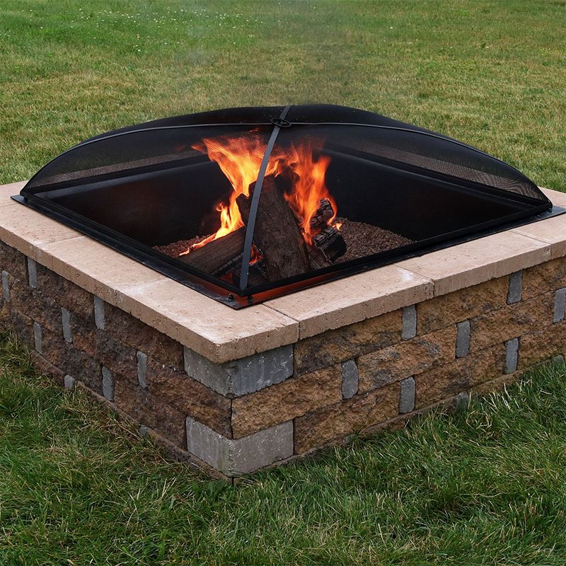 Sunnydaze Outdoor Heavy-Duty Steel Mesh Square Easy-Opening Camp Fire Pit Spark Screen Lid - Black, 2 of 8