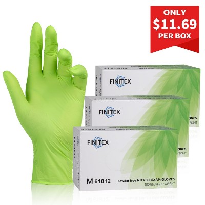 FINITEX Green Nitrile Gloves - 100, 300 & 1000 PCS 3.2 Mil Powder-Free Gloves Cleaning Medical Exam Food Gloves