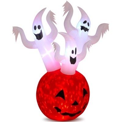 Syemin Decorative Holiday Scene Props 5.9 FT Halloween Inflatable Pumpkin Ghost Outdoor Decor, Blow up Yard Decor, Multicolored, 31.5"*31.5"*70.9"