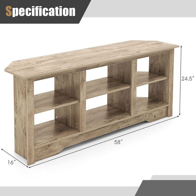 Costway 58" TV Stand with 6 Open Storage Shelves Shelf for 18 inch Fireplace(not included) Black/Grey, 3 of 11
