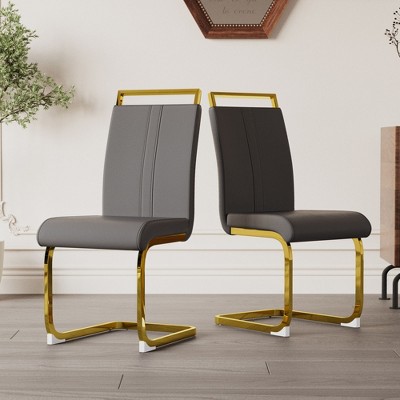 Sapphtopaz Modern Dining Chairs Set PU leather Upholstered High Back Chairs with C-Shaped Metal Legs Kitchen Chairs for Living Room