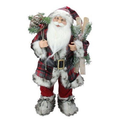 Northlight 24" Alpine Standing Santa Claus with Frosted Pine, Furry Boots and Skis Christmas Figure