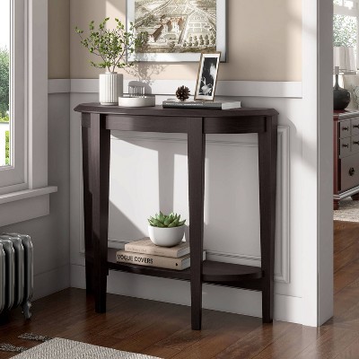 Espresso Brown Wood Semi-Circle Hallway Table with Storage Shelf