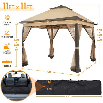 Beige and Brown 11x11 FT Adjustable Pop-Up Gazebo Tent
