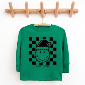 SmileyWorld Checkered Christmas Wink - Youth Long Sleeve Graphic T-Shirt - 1 of 4