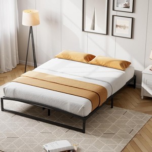 Heavy Duty Metal Platform Beds, Low Bed Frame with Sturdy Steal Slats, No Box Spring Needed, Noise-Free, Easy Assembly - Black - 1 of 4