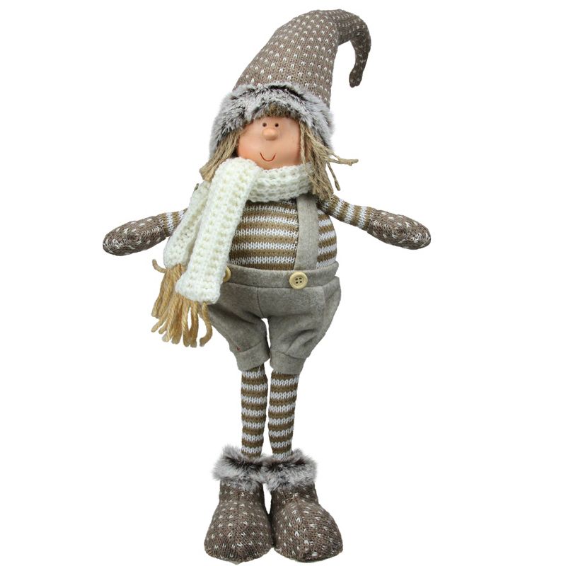 Northlight 19" Gray and Brown Standing Nordic Boy in Overalls Tabletop Christmas Figurine, 1 of 2