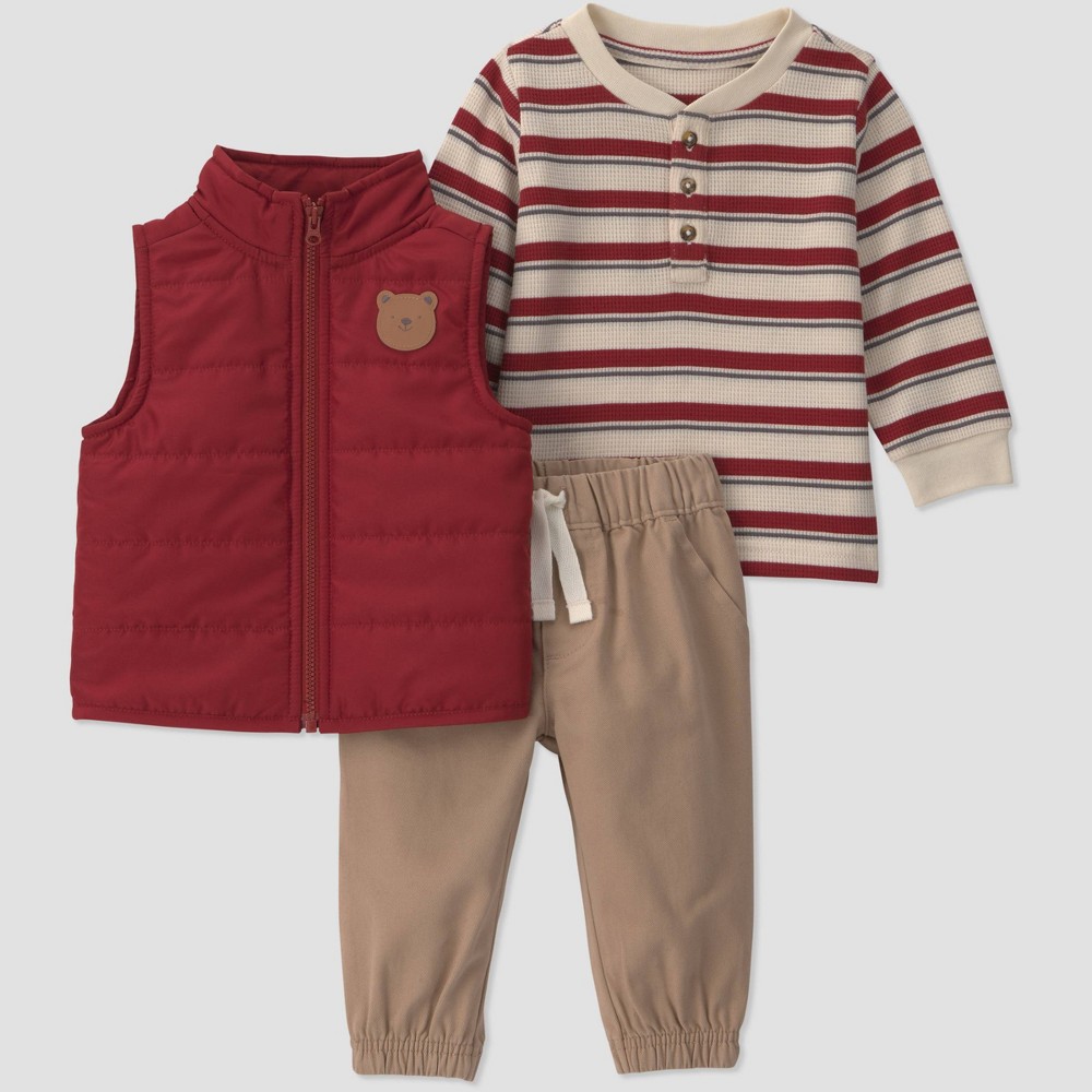 Carter's Just One You® Baby Boys' 3pc Bear Vest Set - Burgundy 24M