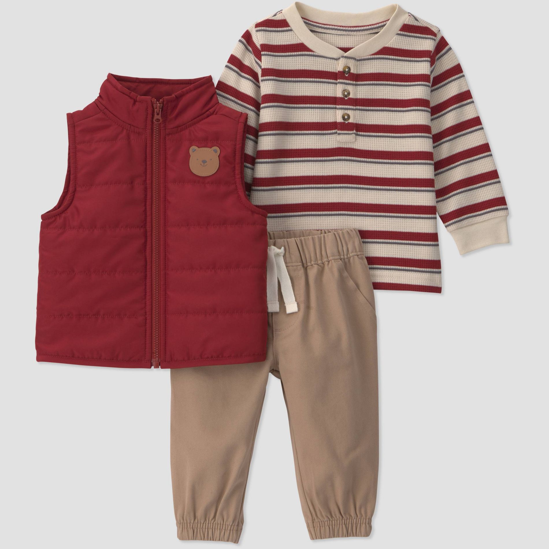 Carter's Just One You® Baby Boys' 3pc Bear Vest Set - Burgundy