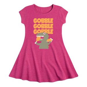 Girls' - Instant Message - Gobble Dinosaur Fit & Flair Cap Sleeve Graphic Dress - 1 of 4