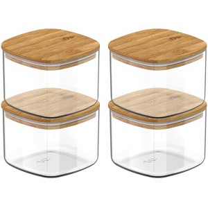 OU Airtight Food Storage Container Set 8pc (set of 4) Clear Plastic Storage Container with Leak Proof Bamboo Lid, Stackable Kitchen Pantry Organizer - 1 of 4