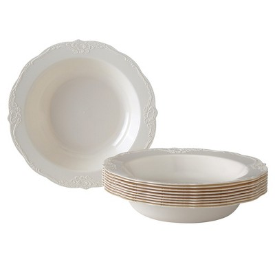 Silver Spoons Elegant Disposable Plastic Plates for Party, Heavy Duty Disposable Soup Plates, 12oz., (10 PC) - Vintage