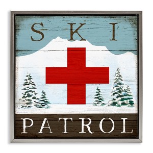 Stupell Industries Ski Patrol Rustic Cabin Sign Floating Frame Canvas Art, Gray, 25" x 25" - 1 of 4