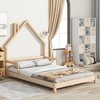 Twin House-Shaped Headboard Floor Bed with Handrails - Low Platform Wood Frame, Sturdy Slats, Easy Assembly, for Kids & Teens - 2 of 4