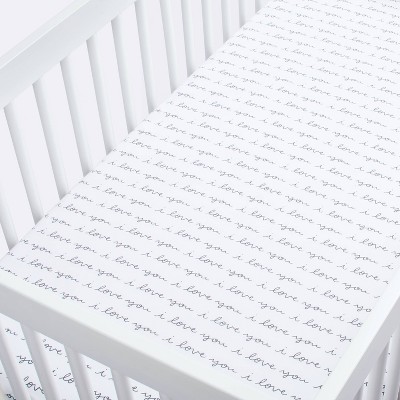 Fitted Crib Sheet I Love You - Cloud Island&#8482; White/Gray