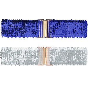 INSPIRE CHIC Women's Wide Waist Belts Interlock Buckles Sequins Decor Stretchy Belts 2PCS - 1 of 4