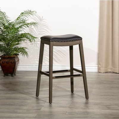 NicBex 24"/32" Bar Stools Set of 2,Counter Height Bar Stools with Nailhead Trim,Bonded Leather Stools for Kitchen Counter & Dining