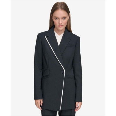 Calvin Klein Womens Asymmetrical One Button Blazer Jacket, Blue, 12