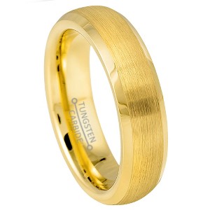 Jewelry Avalanche Gold IP Dome Brushed Center Beveled Tungsten Carbide Wedding Band, Comfort-fit, 6mm - 1 of 4
