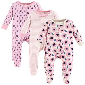 Touched by Nature Baby Girl Organic Cotton Zipper Sleep and Play 3pk, Blossoms - 1 of 1
