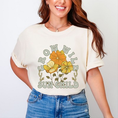 Simply Sage Market Grow Wild Sun Child Colorful Garment Dyed Tee - L - Ivory