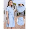 INSPIRE CHIC Women's Point Collar Front Elastic Waist Drawstring Mini Shirt Dress with Pocket - 2 of 4