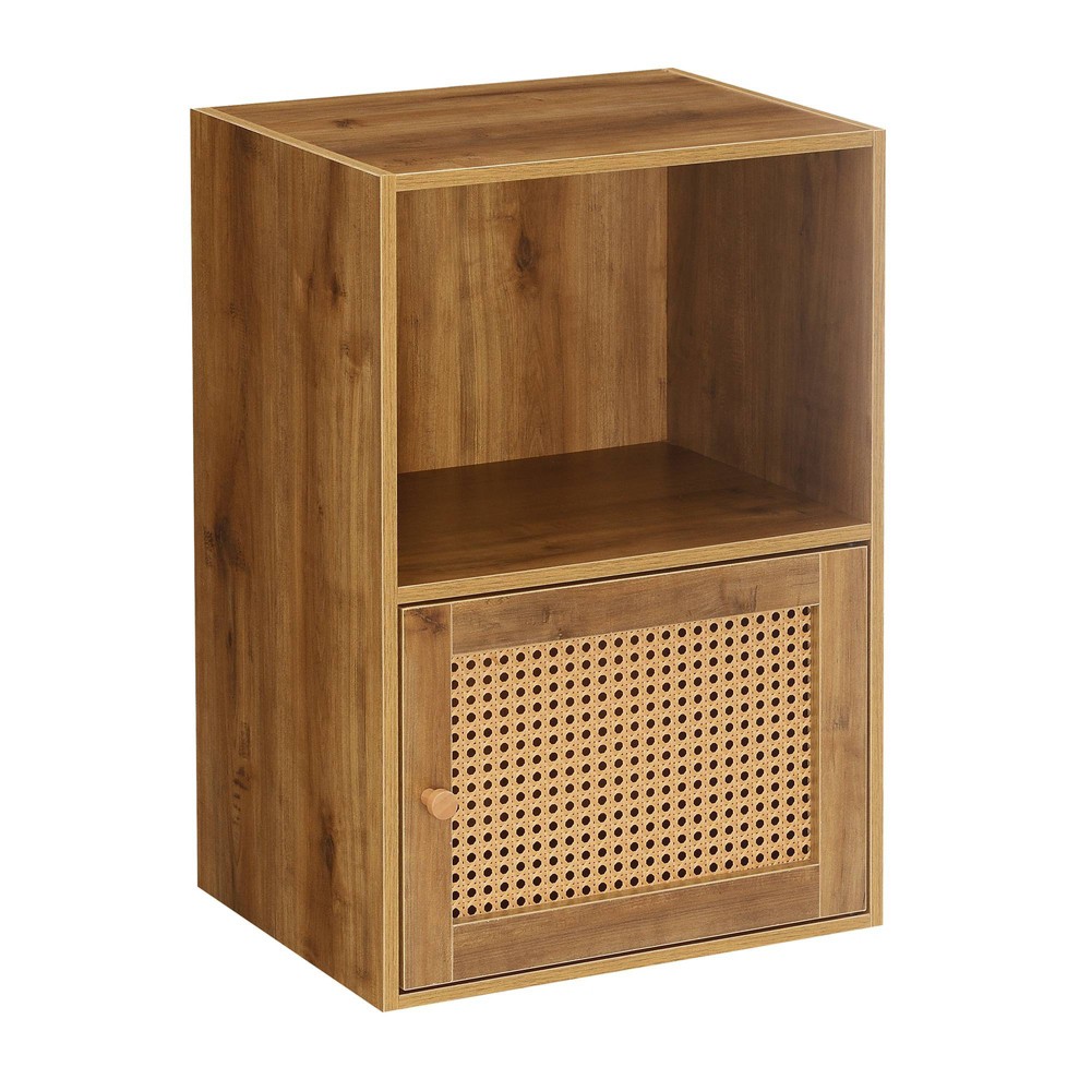 Breighton Home Extra Storage Weave 1 Door Cabinet with Shelf Brown: Bohemian Style, Laminate Surface, Fixed Shelf